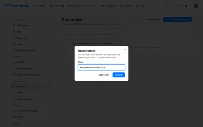 Die Regel braucht zunächst nur einen Namen. Nimm einen, der die Wirkung nennt und nicht die Technik — dieser Name steht später in der Kalkulation neben dem Betrag, den die Regel verursacht hat, und wird damit von Leuten gelesen, die die Regel nicht gebaut haben.
