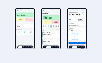 Fahrer-App: Startseite, Einsätze und ein Einsatz im Detail