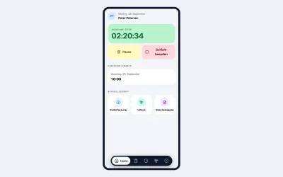 Fahrer-App: Startseite mit Stempeluhr