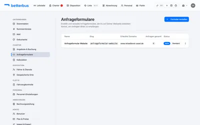 Das Formular steht in der Liste, mit Slug, freigegebenen Domains und der Zahl der Anfragen, die darüber schon hereingekommen sind. Klicke den Namen an, um es zu öffnen.