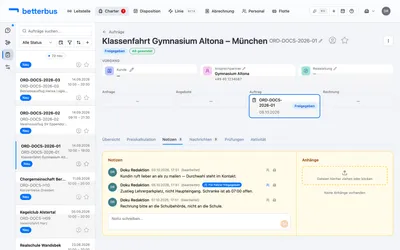 Notizen sind das interne Gedächtnis des Auftrags: was am Telefon besprochen wurde, wo die Schranke klemmt, an wen die Rechnung geht. Standardmäßig sieht der Kunde davon nichts — jede Notiz bleibt intern, bis sie ausdrücklich freigegeben wird.
