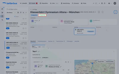 Ist die Auftragsbestätigung heraus und seitdem nichts geändert worden, trägt der Auftrag ein grünes „AB gesendet“. Das ist die Aussage: der Kunde hat genau diesen Stand.