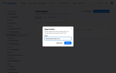 Die Regel braucht zunächst nur einen Namen. Nimm einen, der die Wirkung nennt und nicht die Technik — dieser Name steht später in der Kalkulation neben dem Betrag, den die Regel verursacht hat, und wird damit von Leuten gelesen, die die Regel nicht gebaut haben.