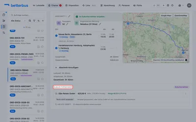 Aus der Disposition wird die Vergabe: der Subunternehmer, sein Preis und die Marge — die Differenz zu dem, was der Kunde für diese Tour zahlt. Disponiert wird hier nichts mehr.