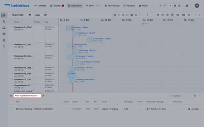 Die Liste der offenen Touren, mit der Anzahl daneben. Sie lässt sich zusammenklappen und in der Höhe ziehen — am oberen Rand des Bereichs.