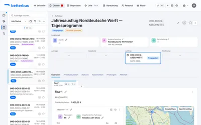 Am Anfang steht der Auftrag: ein Tagesprogramm aus drei Abschnitten, die zu einer Tour verkettet sind. Ein Bus, ein Einsatz, zwei Wartezeiten dazwischen.