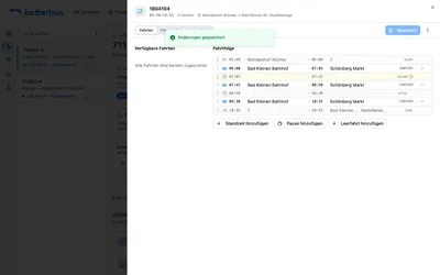 Nach „Speichern“ ist die Pause Teil des Umlaufs. Ab jetzt zählt die Arbeitszeitauswertung sie nicht mehr als Arbeitszeit, und der Fahrer sieht sie in der App als Pause statt als Standzeit.