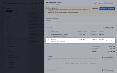 Geändert wird mit dem gewohnten Formular — es ist derselbe Editor wie am Entwurf, nicht eine Sonderansicht für Berichtigungen. Hier bekommt die Wartezeit statt drei Stunden eine.